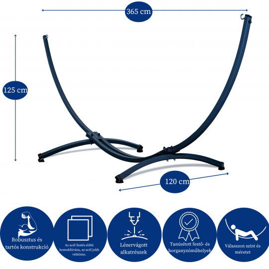 Potenza Függőágy acél állvánnyal, Tytan hatalmas keret - 350kg, Dupla függőágy 230x160cm, 200kg Kék